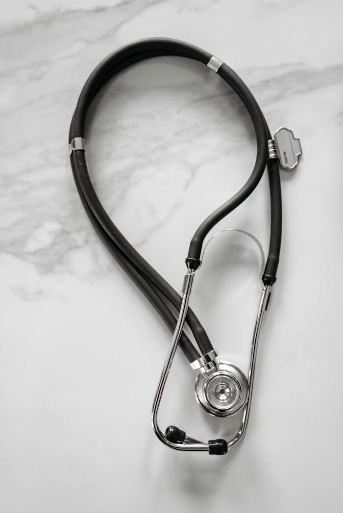 about-us-02 Professional-grade stethoscope on a white marble background, ideal for medical themes.